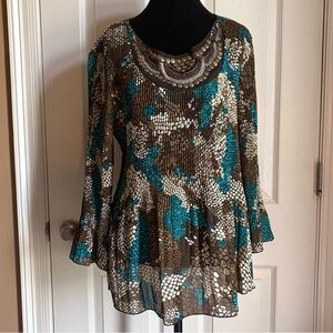 NEW DIRECTIONS Metallic Accent Crinkle Blouse